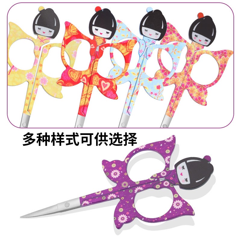 Russian Doll Covered Butterfly Beauty Scissors Stainless Steel Eyebrow Trimming Scissors Pointed Beauty Scissors Cartoon - Image 4